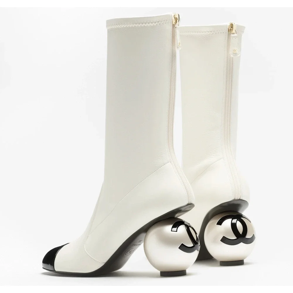 CHANEL | Shoes | Chanel 25k White Black Pearl Ball Heel Cc Logo